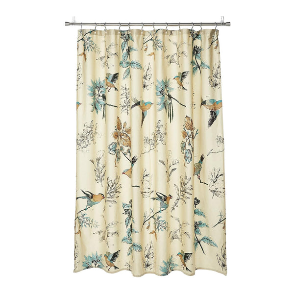 Khaki Shower Curtain, Bird &amp; Leaf Print, Modern Country Farmhouse Shower Curtain 70.8 Inch