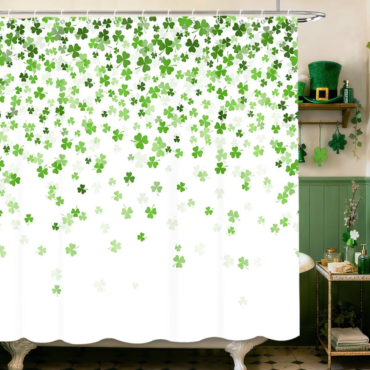 70.8" St. Patrick's Day Clover Shower Curtain Shamrock Waterproof Polyester Bathroom Curtain