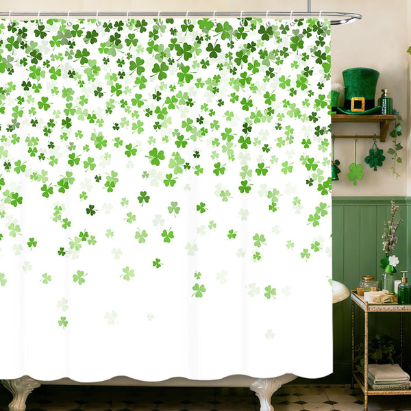 70.8" St. Patrick's Day Clover Shower Curtain Shamrock Waterproof Polyester Bathroom Curtain