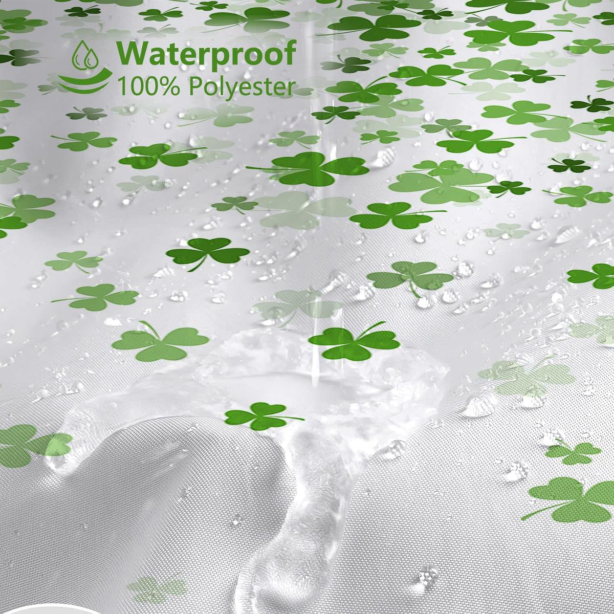 70.8" St. Patrick's Day Clover Shower Curtain Shamrock Waterproof Polyester Bathroom Curtain