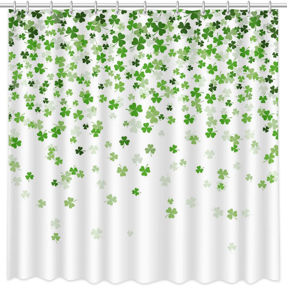 70.8" St. Patrick's Day Clover Shower Curtain Shamrock Waterproof Polyester Bathroom Curtain