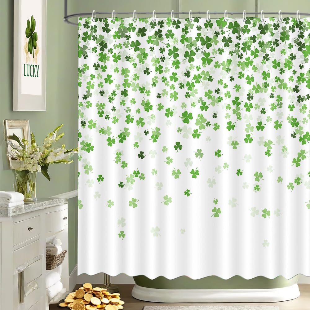 70.8" St. Patrick's Day Clover Shower Curtain Shamrock Waterproof Polyester Bathroom Curtain