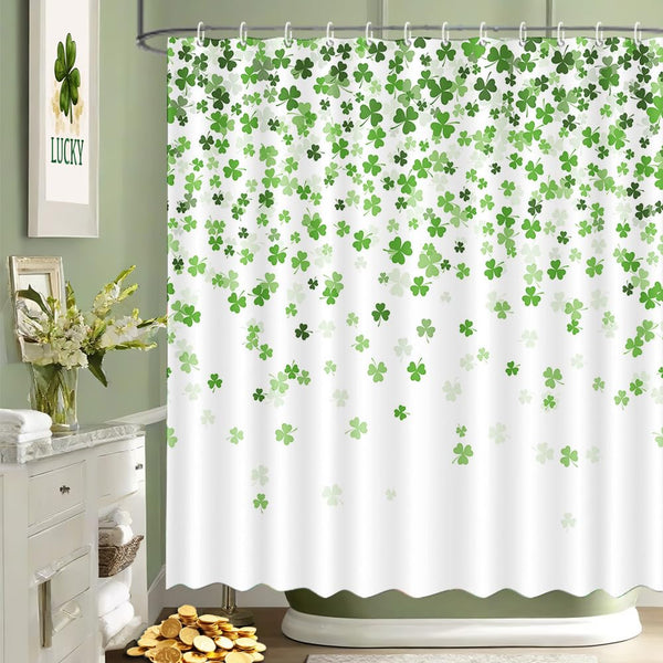 70.8" St. Patrick's Day Clover Shower Curtain Shamrock Waterproof Polyester Bathroom Curtain