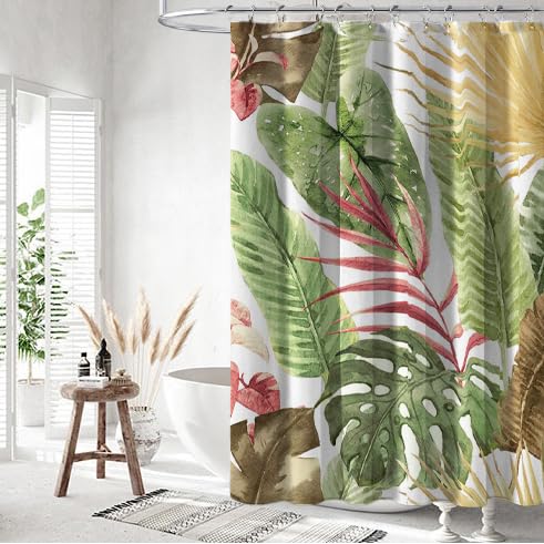 Unique Boho Palm Leaves Theme Shower Curtain with Hooks, 70.8" Bohemian Style Botanical Waterproof Polyester