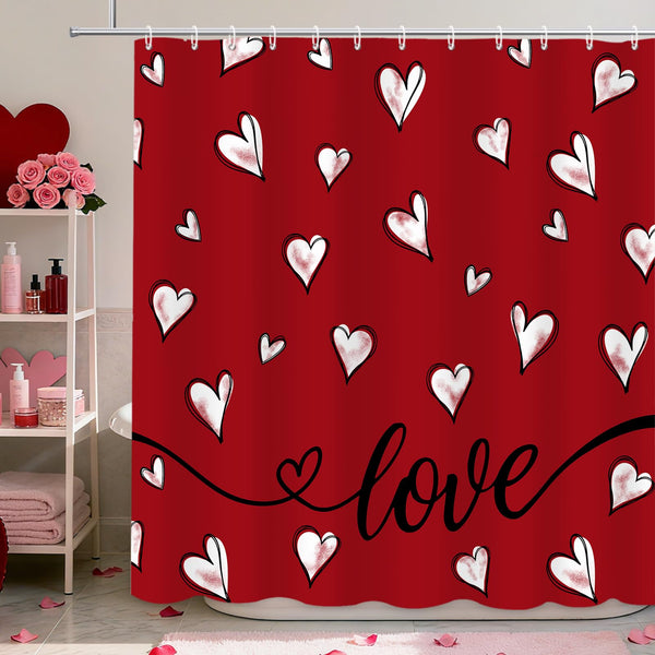 70.8"Valentine's Day Shower Curtain Red Sweet Heart Valentines Day Shower Curtain, Romantic Love Theme