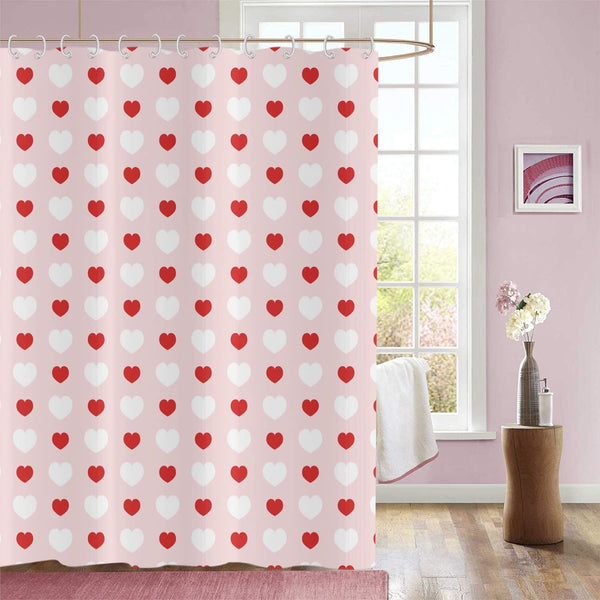 Valentine's Day Shower Curtain, 70.8"Romantic Love Theme Pink and Red Little Heart Fabric Bathroom Curtain