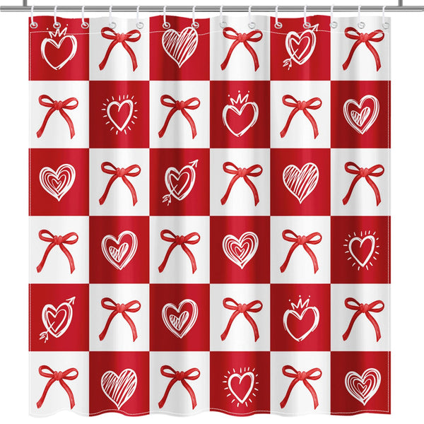 70.8" Valentine Day Shower Curtain for Bathroom Red Heart Bow Shower Curtain for Valentines Day Decorations