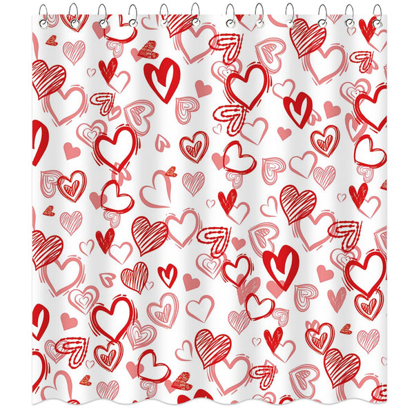 70.8"Valentine Day Shower Curtain Red Sweet Love Heart Shower Curtain for Valentines Day Decorations