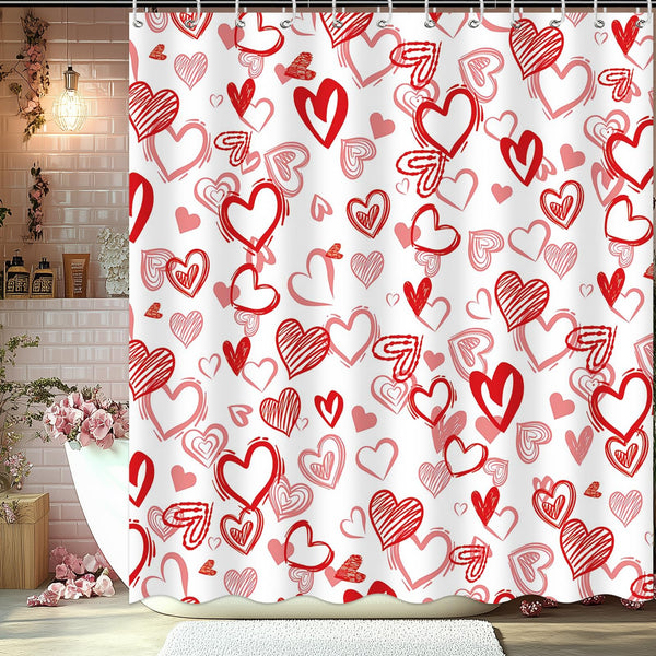 70.8"Valentine Day Shower Curtain Red Sweet Love Heart Shower Curtain for Valentines Day Decorations