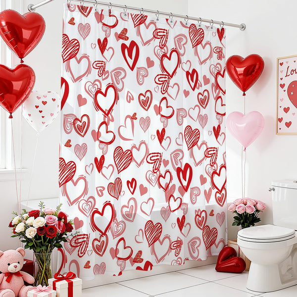 70.8"Valentine Day Shower Curtain Red Sweet Love Heart Shower Curtain for Valentines Day Decorations