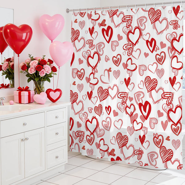 70.8"Valentine Day Shower Curtain Red Sweet Love Heart Shower Curtain for Valentines Day Decorations