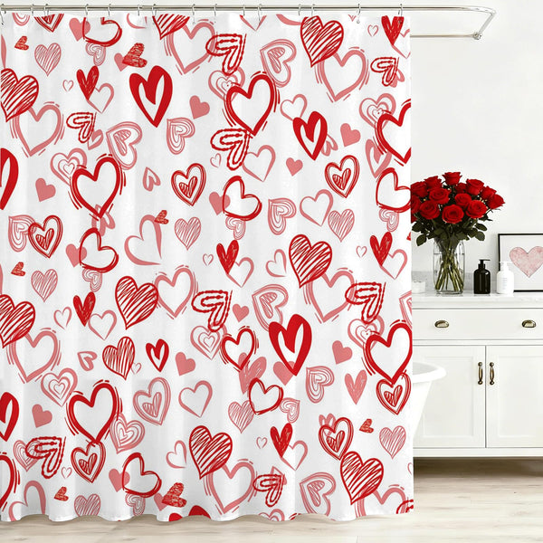 70.8"Valentine Day Shower Curtain Red Sweet Love Heart Shower Curtain for Valentines Day Decorations