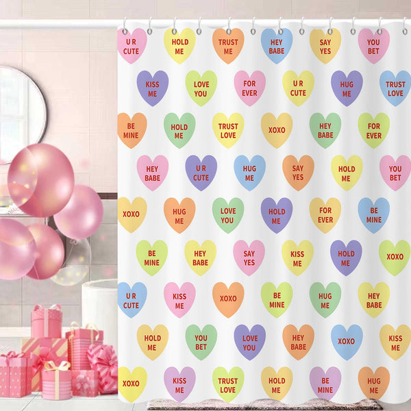 Valentine Shower Curtain, 70.8"Colorful Candy Heart Love Theme Cute Bathroom Curtain Waterproof Polyester Fabric