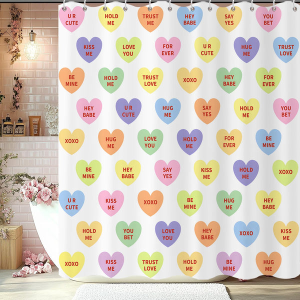 Valentine Shower Curtain, 70.8"Colorful Candy Heart Love Theme Cute Bathroom Curtain Waterproof Polyester Fabric