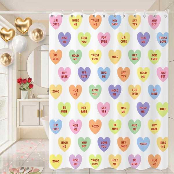 Valentine Shower Curtain, 70.8"Colorful Candy Heart Love Theme Cute Bathroom Curtain Waterproof Polyester Fabric