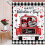 Valentines Check Plaid Shower Curtain, Farmhouse Love Truck Shower Curtain for Bathroom, 70.8"x70.8"