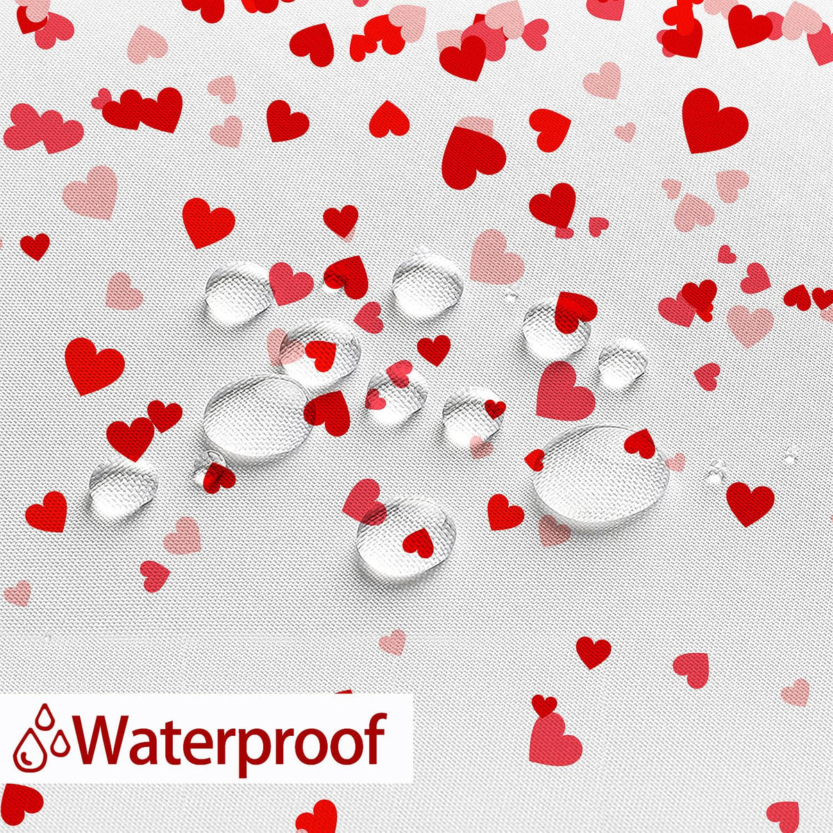 Valentine's Day Lovers 70.8" Red Heart Shower Curtain with Hooks, Romantic Fabric Waterproof for Bathroom