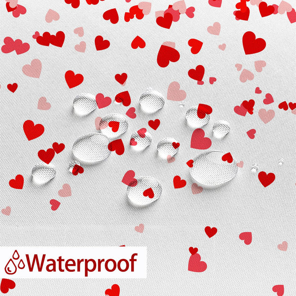 Valentine's Day Lovers 70.8" Red Heart Shower Curtain with Hooks, Romantic Fabric Waterproof for Bathroom