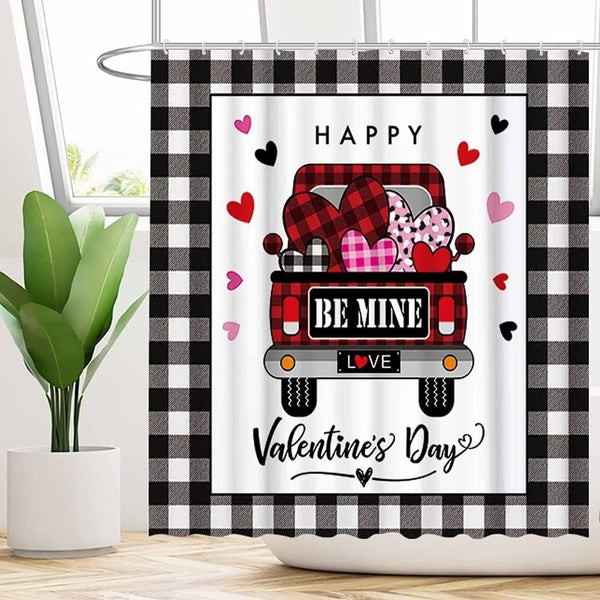 70.8"Valentine's Day Love and Car Shower Curtain Set for Bathroom, Waterproof Polyester Bathtub Decor