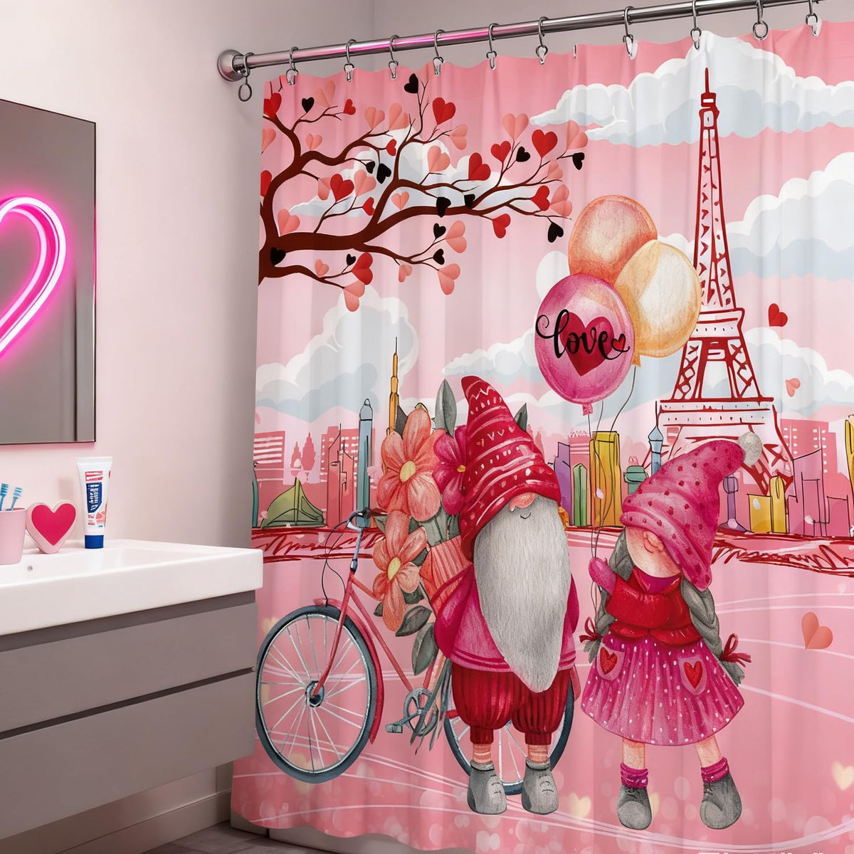 Valentines Day Shower Curtain, 70.8"Romantic Love Wedding Valentine's Day Waterproof Polyester
