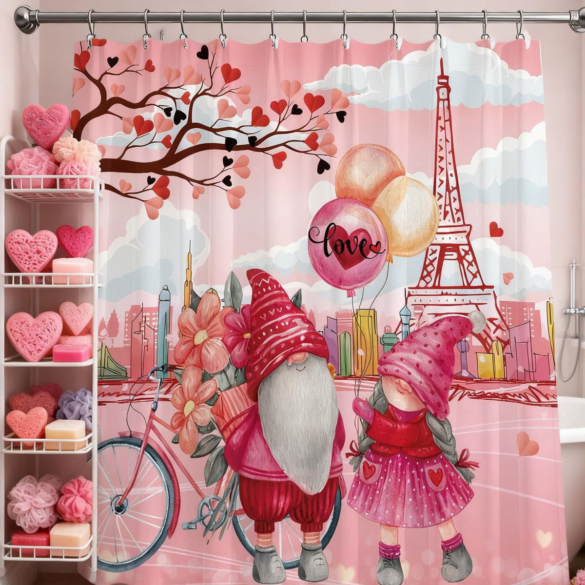 Valentines Day Shower Curtain, 70.8"Romantic Love Wedding Valentine's Day Waterproof Polyester