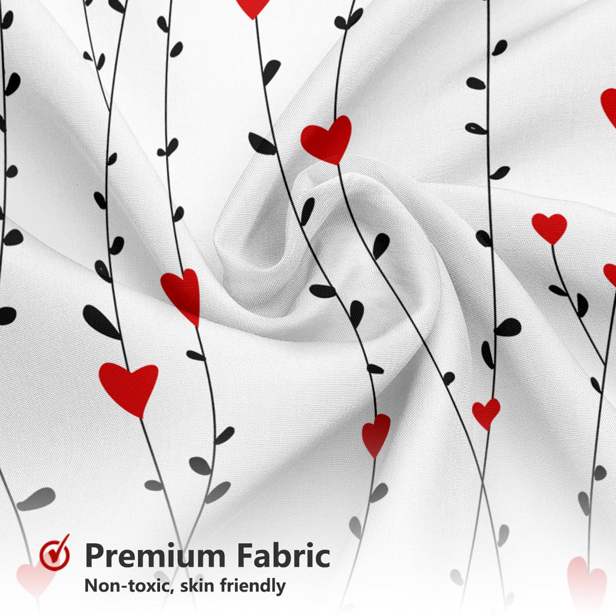 70.8"Valentine's Day Shower Curtain Black Geometric Striped Red Sweet Heart Romantic Couple Shower Curtain