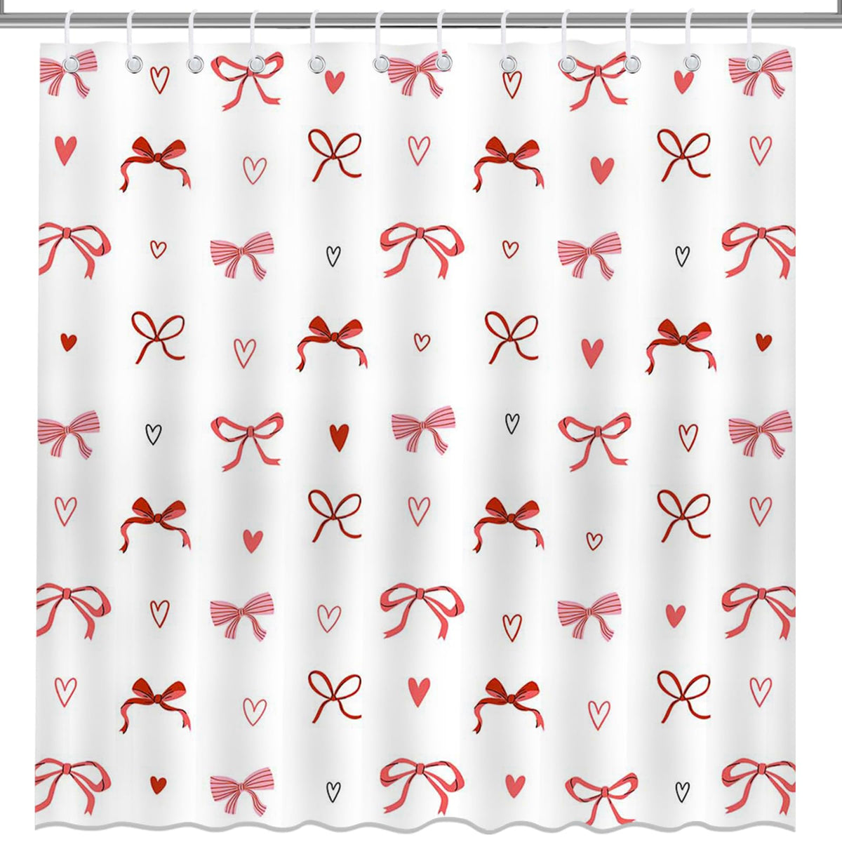 Valentines Day Shower Curtain Bow Love Hearts Cute Romantic Bathroom Shower Curtain, 70.8"x70.8"