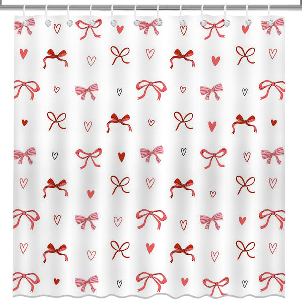 Valentines Day Shower Curtain Bow Love Hearts Cute Romantic Bathroom Shower Curtain, 70.8"x70.8"