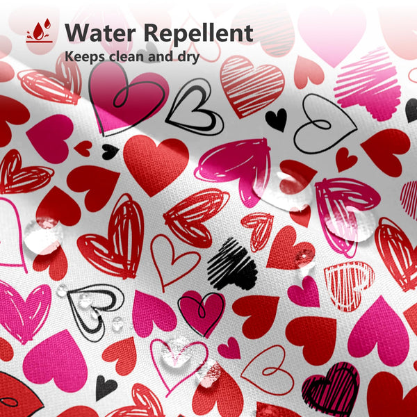 Valentines Day Shower Curtain, 70.8" Doodle Style Hearts Romantic Red Pink Black Love Bathtub Decor