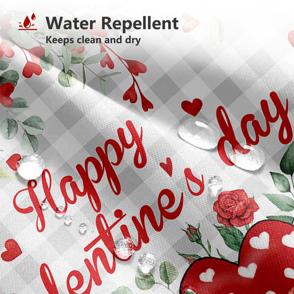 Valentine's Day Shower Curtain Eucalyptus Leaves Plaid Valentines Day, 70.8"Red Heart Romantic Love