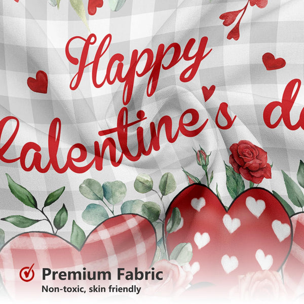 Valentine's Day Shower Curtain Eucalyptus Leaves Plaid Valentines Day, 70.8"Red Heart Romantic Love