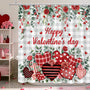 Valentine's Day Shower Curtain Eucalyptus Leaves Plaid Valentines Day, 70.8"Red Heart Romantic Love