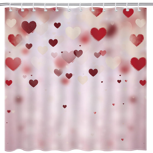 70.8"Valentines Day Shower Curtain Pink Red Love Hearts Bathroom Shower Curtain Waterproof Romantic Shower Curtains