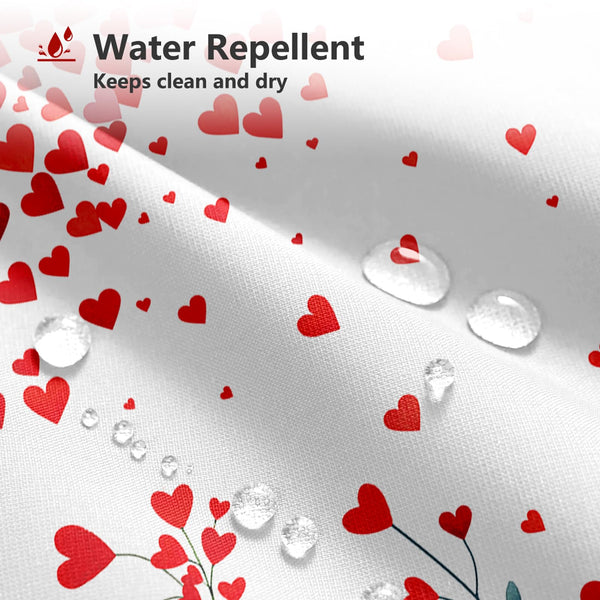 70.8"Valentines Day Shower Curtain Red Heart Green Leaves Sweet Valentine's Day Shower Curtain Romantic Love