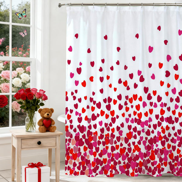 Valentines Day Shower Curtain Red Pink Heart Waterproof Polyester Shower Curtain 70.8"x70.8"