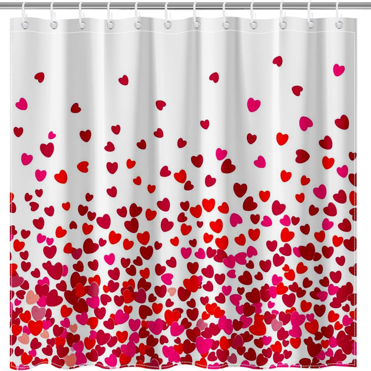 Valentines Day Shower Curtain Red Pink Heart Waterproof Polyester Shower Curtain 70.8"x70.8"