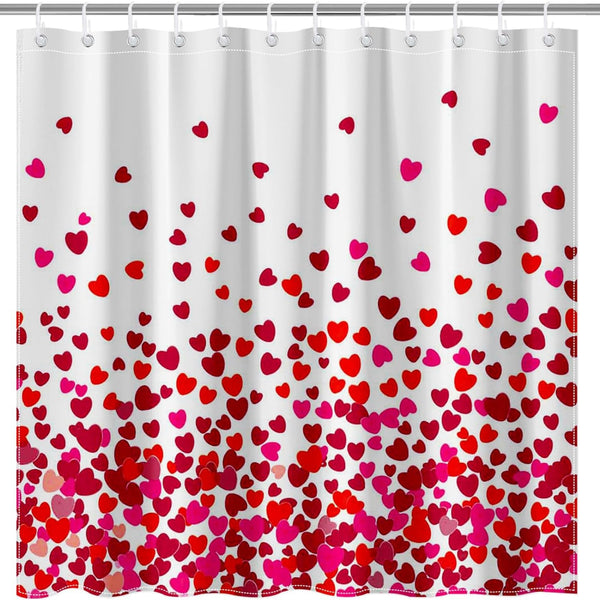 Valentines Day Shower Curtain Red Pink Heart Waterproof Polyester Shower Curtain 70.8"x70.8"