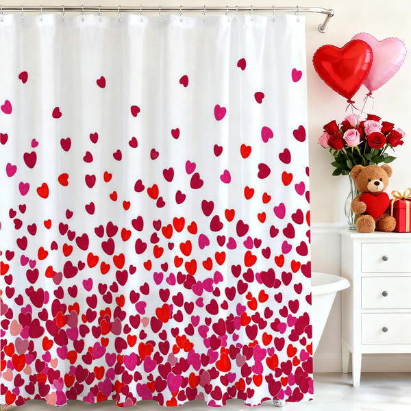 Valentines Day Shower Curtain Red Pink Heart Waterproof Polyester Shower Curtain 70.8"x70.8"
