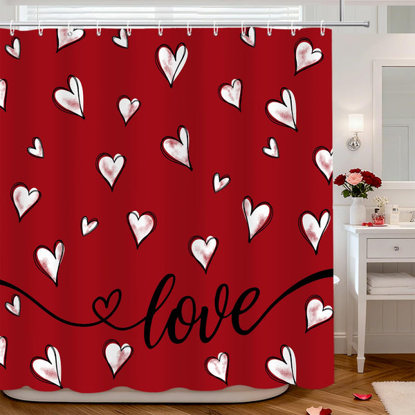 70.8"Valentine's Day Shower Curtain Red Sweet Heart Valentines Day Shower Curtain, Romantic Love Theme