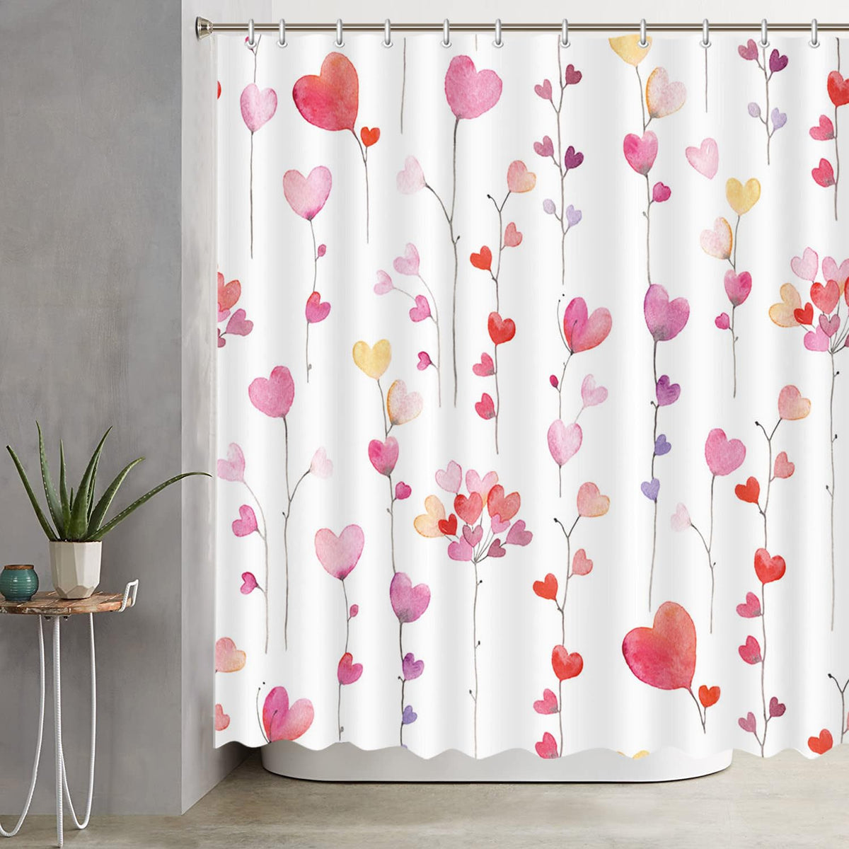 70.8" Valentines Day Shower Curtain Valentines Day Bathroom Decor Set Falling Colorful Heart Shower Curtain