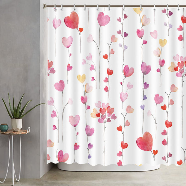 70.8" Valentines Day Shower Curtain Valentines Day Bathroom Decor Set Falling Colorful Heart Shower Curtain