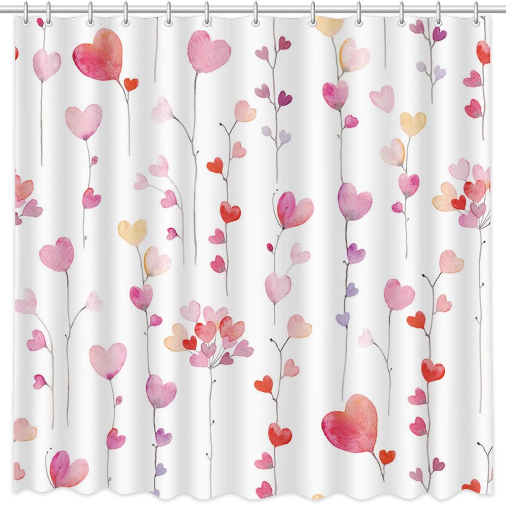 70.8" Valentines Day Shower Curtain Valentines Day Bathroom Decor Set Falling Colorful Heart Shower Curtain
