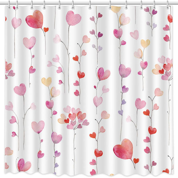 70.8" Valentines Day Shower Curtain Valentines Day Bathroom Decor Set Falling Colorful Heart Shower Curtain