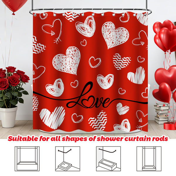 Valentines Day Shower Curtain, 70.8"Heart Valentines Heart Pattern Shower Curtains for Bathroom