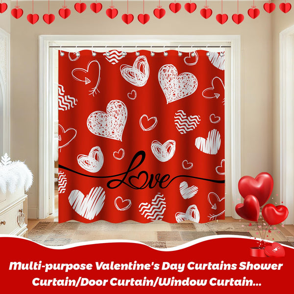 Valentines Day Shower Curtain, 70.8"Heart Valentines Heart Pattern Shower Curtains for Bathroom