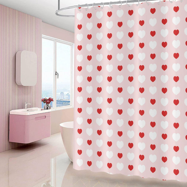 Valentine's Day Shower Curtain, 70.8"Romantic Love Theme Pink and Red Little Heart Fabric Bathroom Curtain