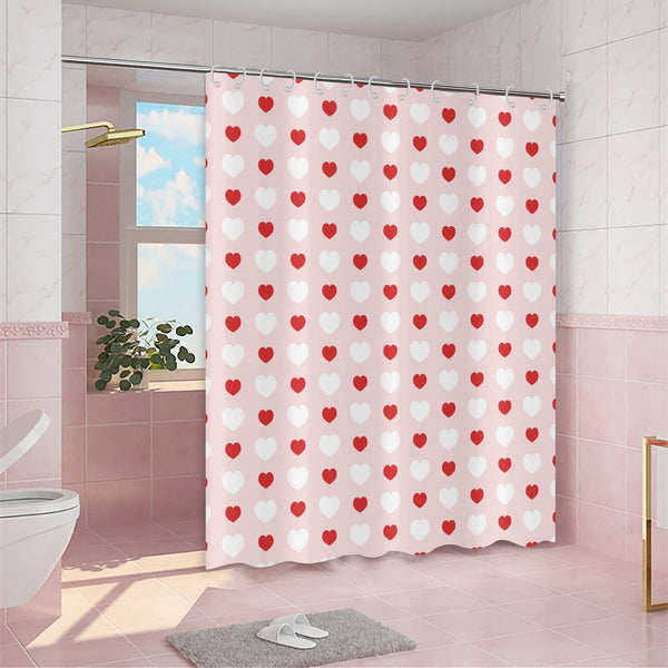 Valentine's Day Shower Curtain, 70.8"Romantic Love Theme Pink and Red Little Heart Fabric Bathroom Curtain