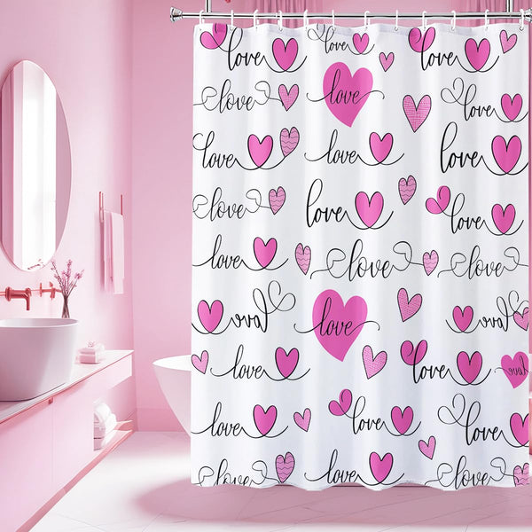 Valentines Pink Shower Curtains, 70.8"Heart Love Valentines Bathroom Decor Waterproof Shower Curtains