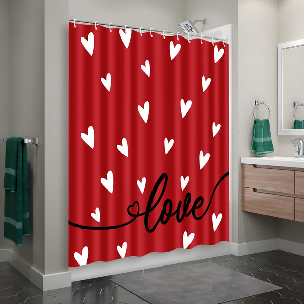 Valentines Shower Curtain Bathroom Decor Red Love with 12 Hooks 70.8x70.8 Inch