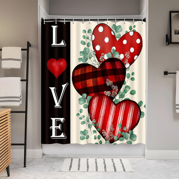 Valentines Shower Curtain Bathroom Decor Red Love Hearts with Hooks 70.8"x70.8" Inches - Waterproof Polyester